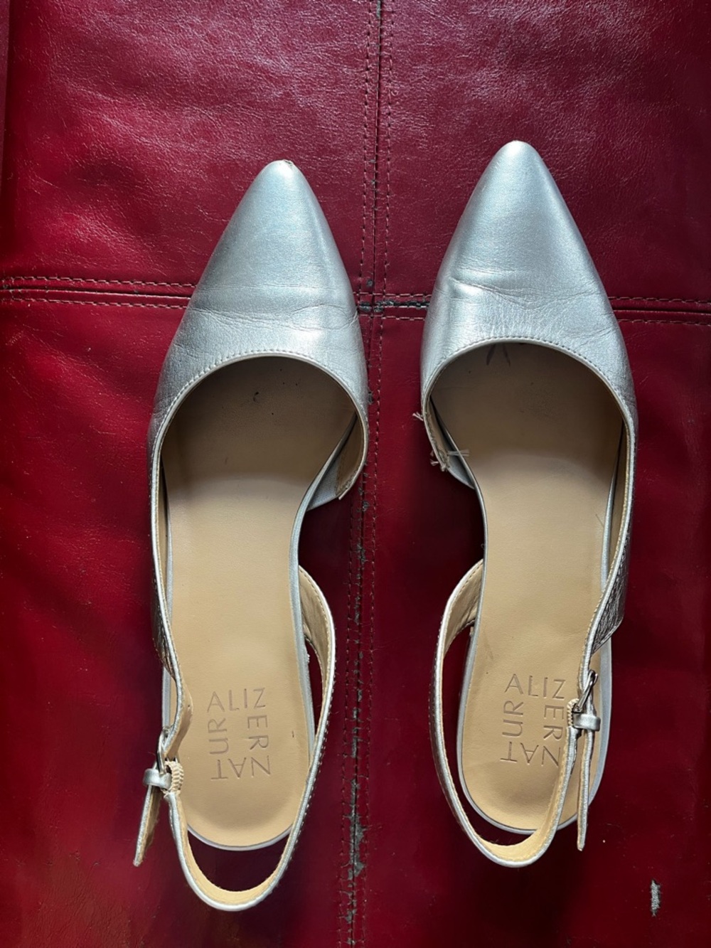 Naturalizer Silver Pointed Slingback Flats
